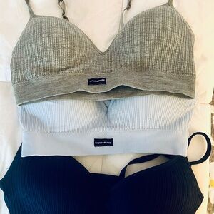 Lucky Brand Ribbed Bralette Trio - Olive, White, Black